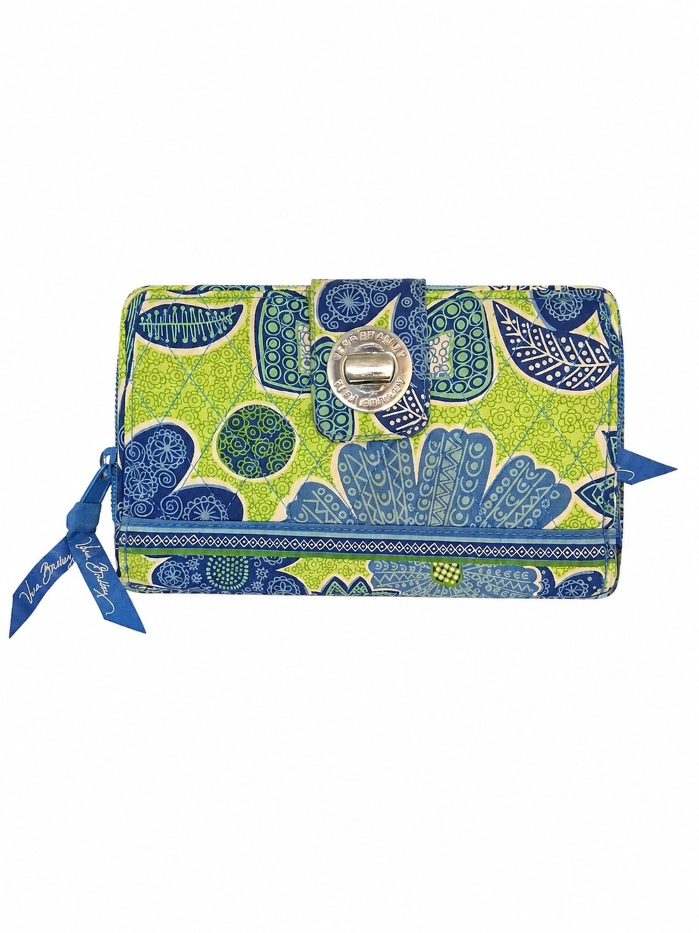 Vera Bradley Doodle Daisy Turn Lock Wallet Retired Floral Blue Green Quilted - Picture 2 of 10